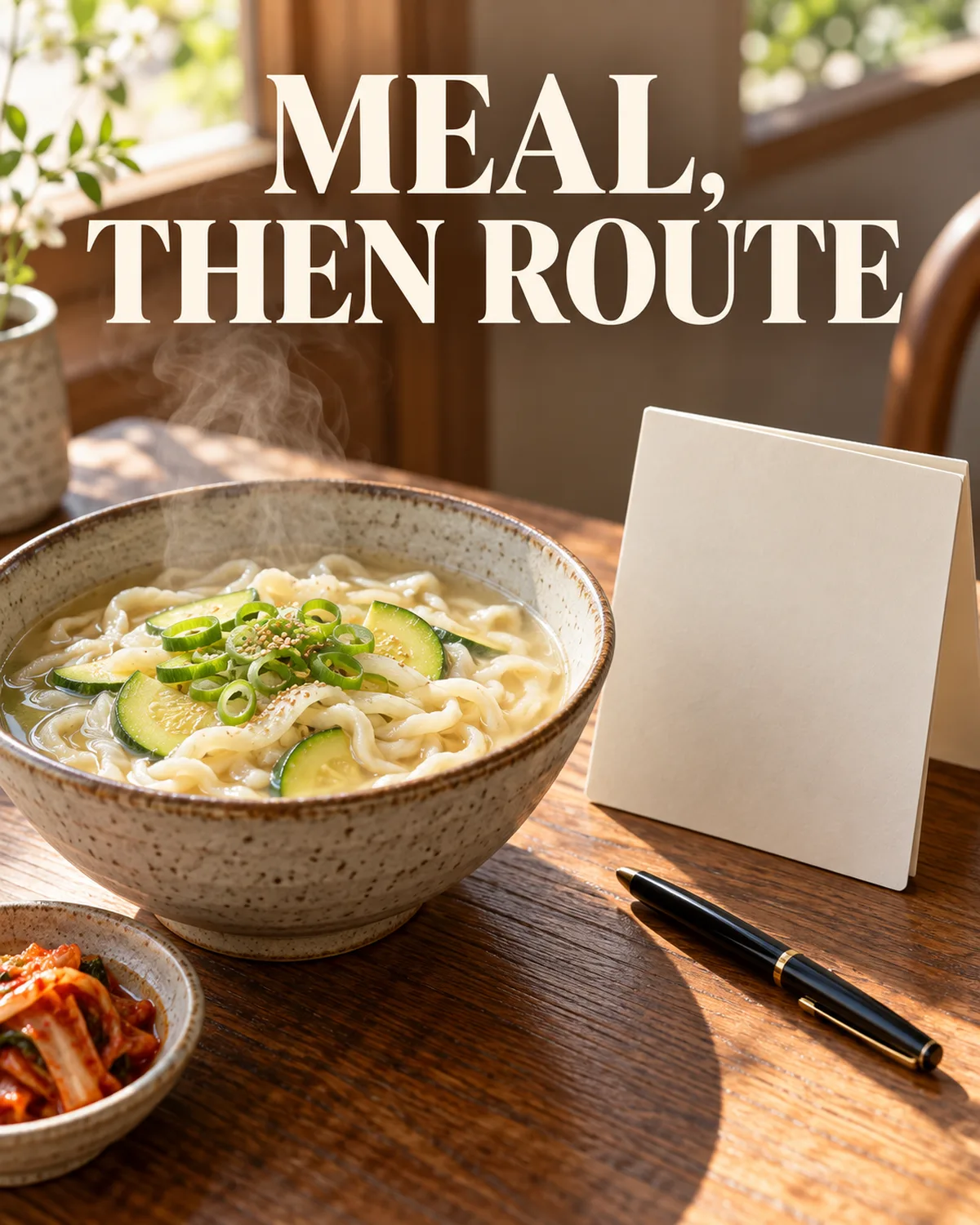 The event entrance, food stop and return journey belong in the same decision.