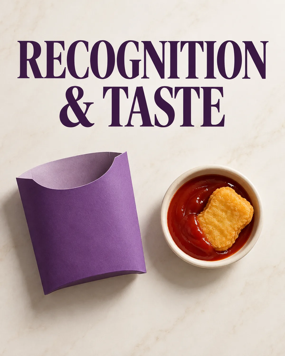 The campaign’s visual identity and the flavor of the food answer different questions.