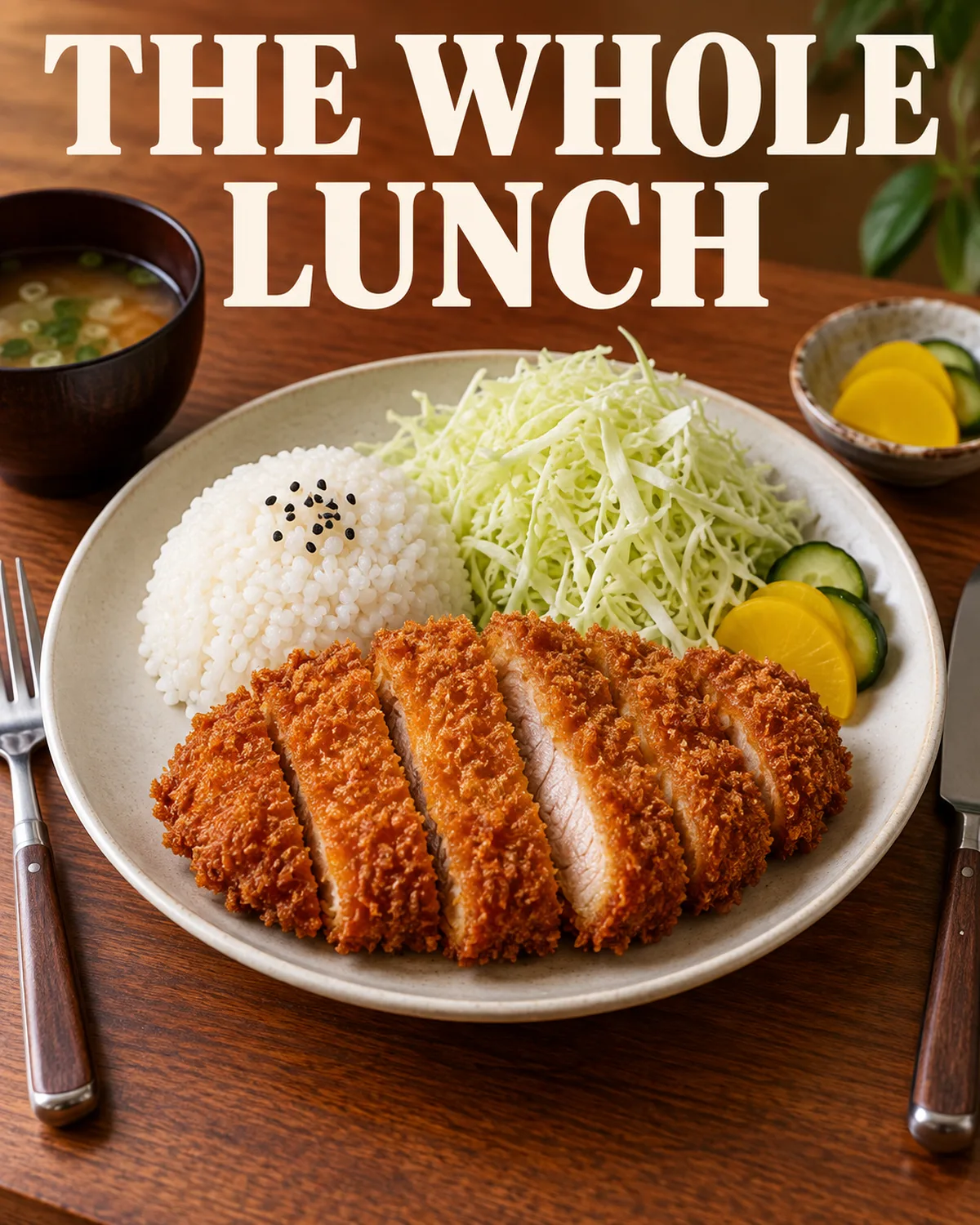 Rice, cabbage and an accompaniment each contribute to the meal.