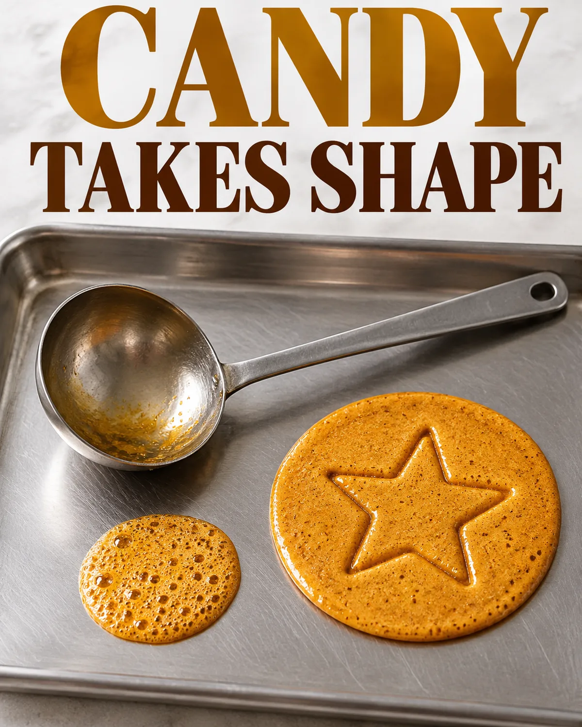 The foamed candy is pressed into a disc before the outline becomes a game.