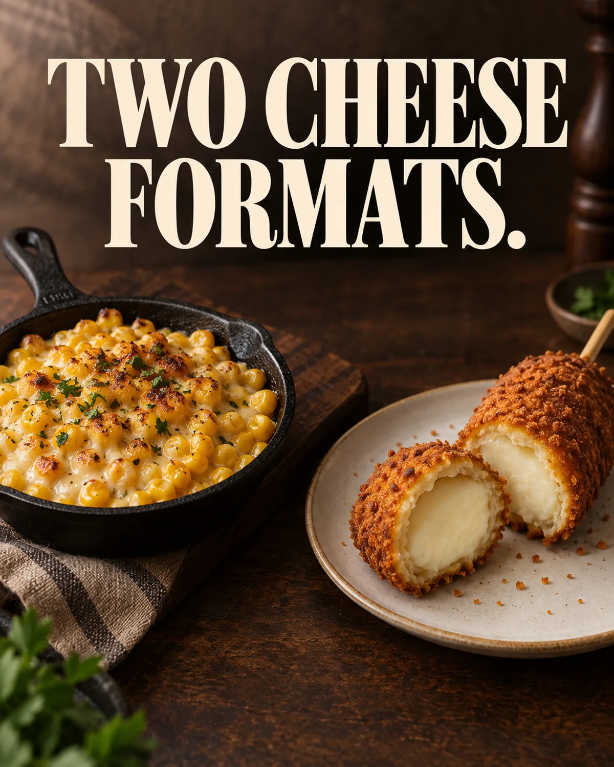 A spooned corn side differs from a filled or sauce-covered snack.