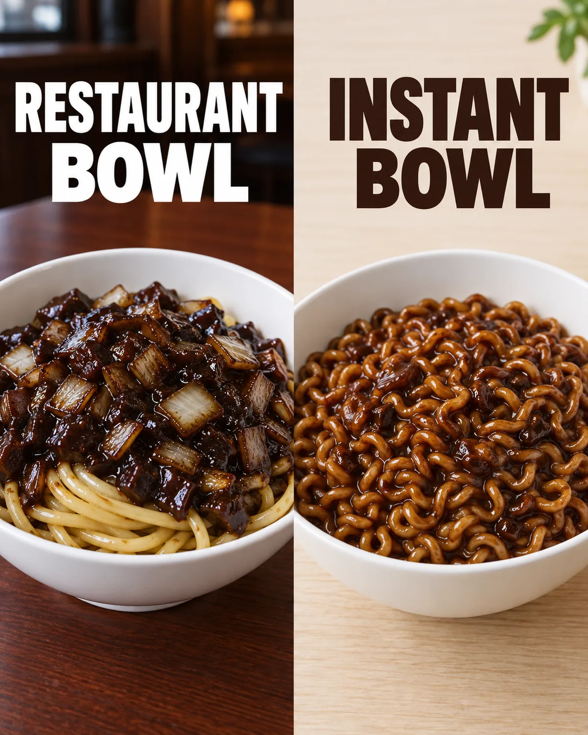 A restaurant sauce and an instant noodle preparation belong to different food stories.
