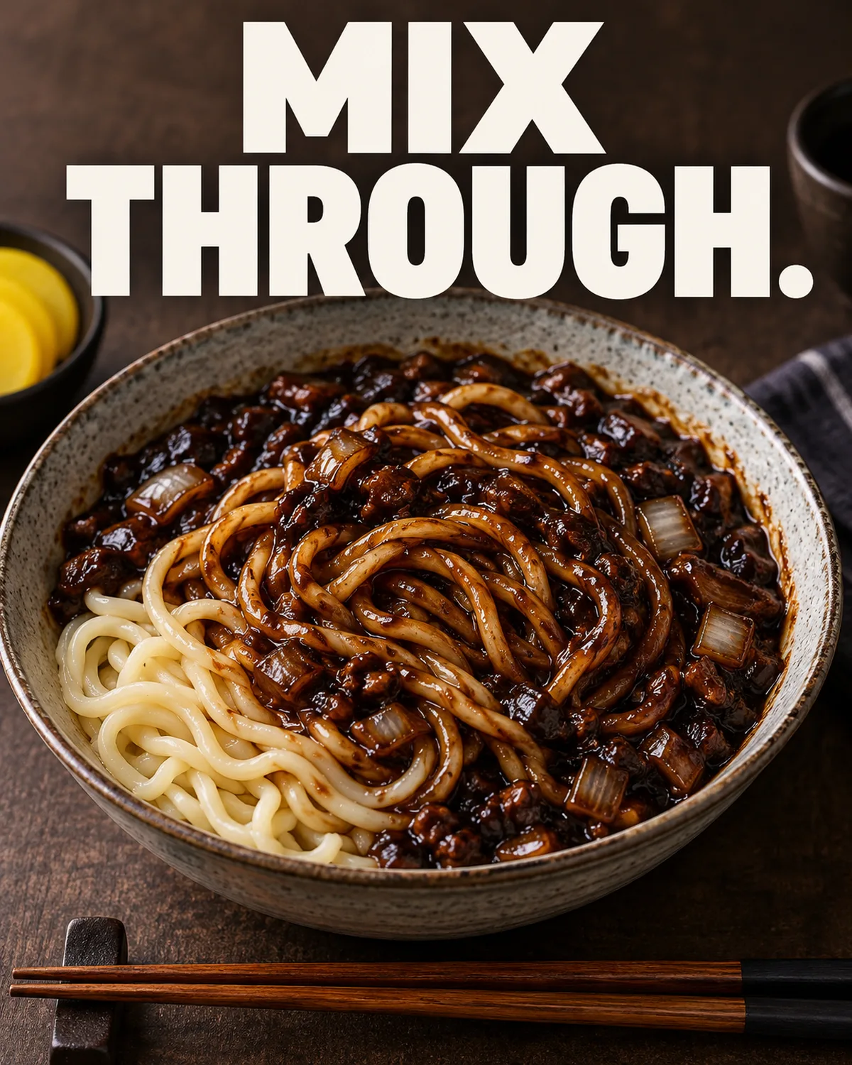 Mixing brings sauce to the noodles beneath the surface.