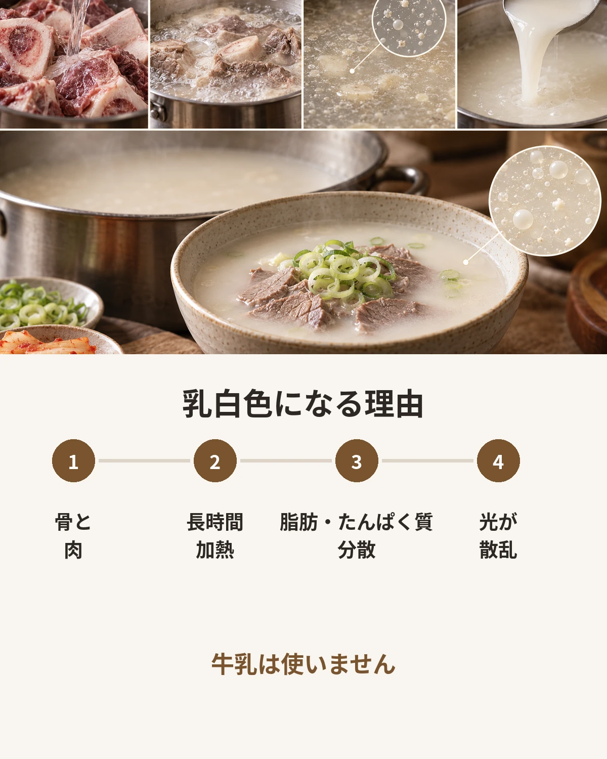 牛乳を使わずソルロンタンのスープが乳白色になる理由