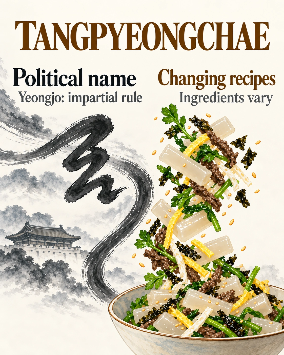 A political name and changing recipes preserve different parts of tangpyeongchae’s history.