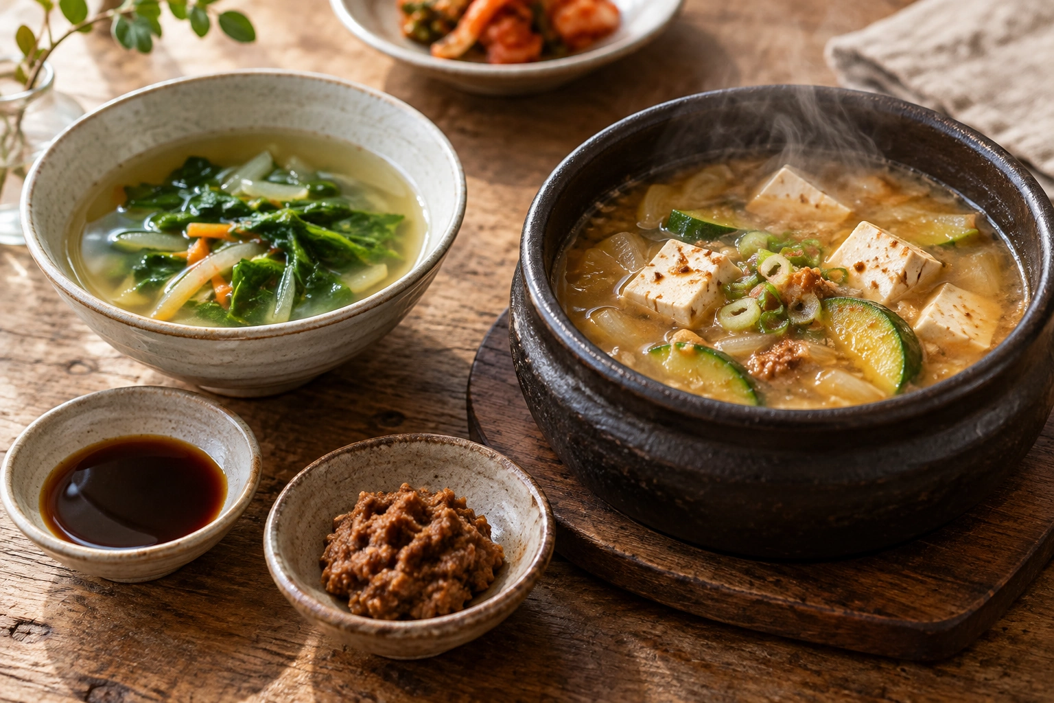 Soup soy sauce and soybean paste contribute to different dishes.