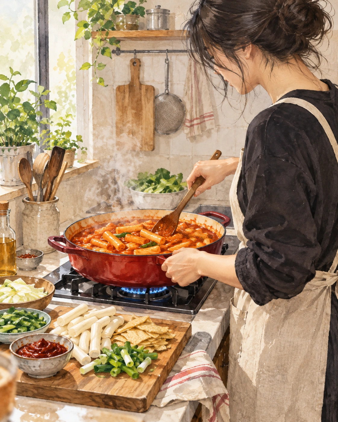 A familiar meal depends on the repeated work of preparing and serving it.
